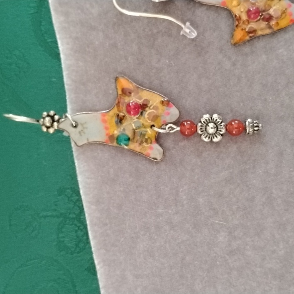 Hand Crafted Llama Enamel Earrings With Carnelian - Picture 2 of 4